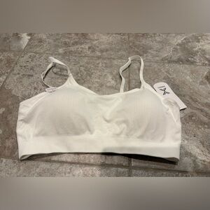 Women's White Ribbed sports bra